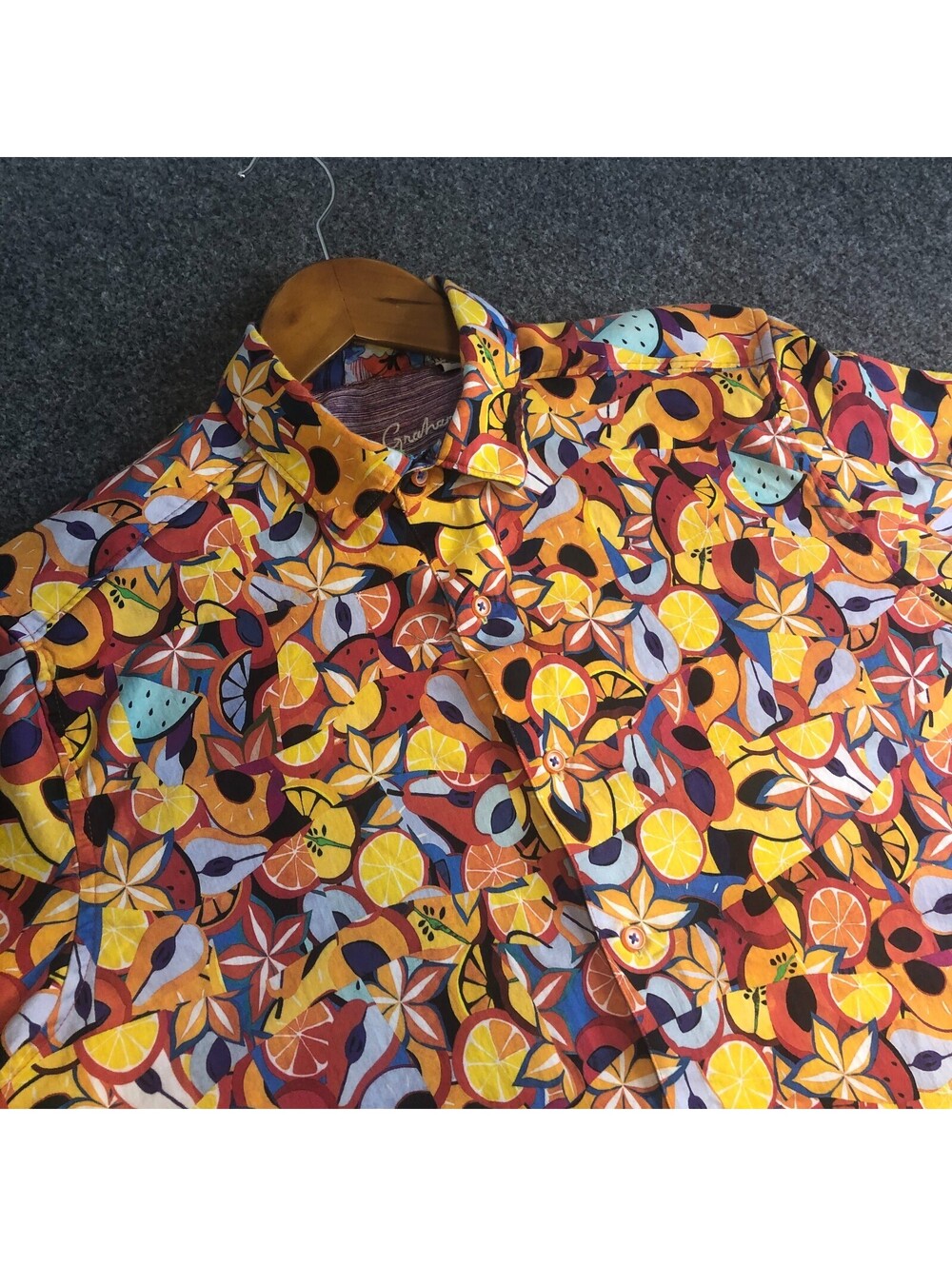 Robert Graham Shirt Men Large Cotton Stretch Floral Fruit Short Sleeve Button Up